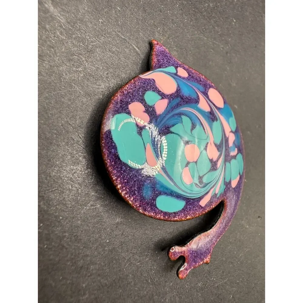 Inga Carlson Mid Century MCM Enamel Snail Brooch Signed Vintage Jewelry